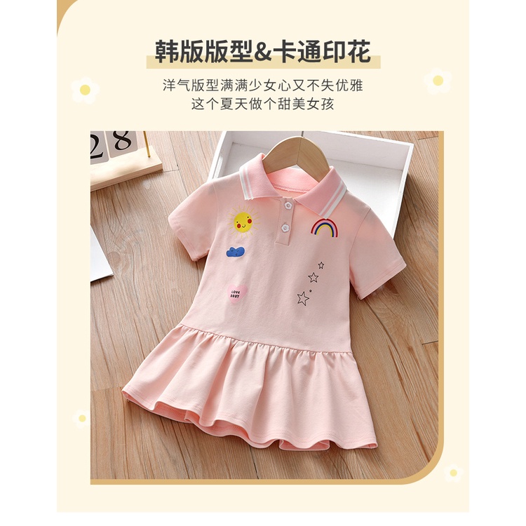 Đầm Xếp Ly Tay Ngắn In Hoạt Hình Kiểu Preppy Thời Trang 2023 Cho Bé Gái