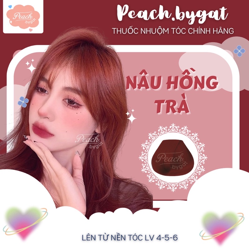 Thuốc nhuộm tóc màu NÂU HỒNG TRÀ không cần sử dụng thuốc tẩy tóc của Peach.bygat