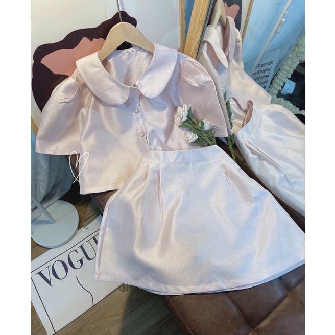 SET ÁO HỒNG NHŨ TAFTA + CHÂN VÁY