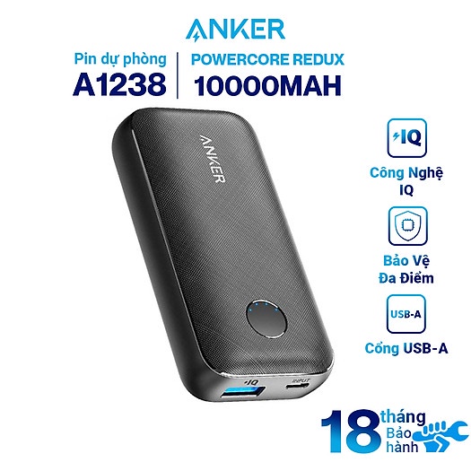 Pin dự phòng ANKER PowerCore Redux 10000mAh - Sạc dự phòng Anker A1234/A1238 - Bảo hành 18 tháng