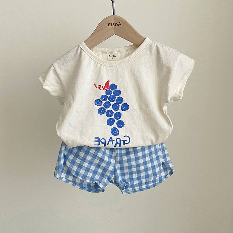 Set Áo Thun Cotton Tay Ngắn In Hình Trái Cây + Quần Short Năng Động Thời Trang Phong Cách Hàn Quốc Cho Bé