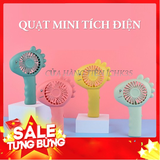 Quạt Mini Tích Điện 🔸SIÊU DỄ THƯƠNG🔸 quạt Cầm Tay khủng long Màu sắc gồm 5: Xanh dương, hồng, vàng, xanh lá
