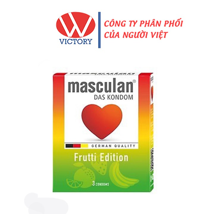 Hộp 3 cái Bao Cao Su Masculan Frutti Edition (3 màu và 3 mùi) - Hương trái cây - Victory Pharmacy