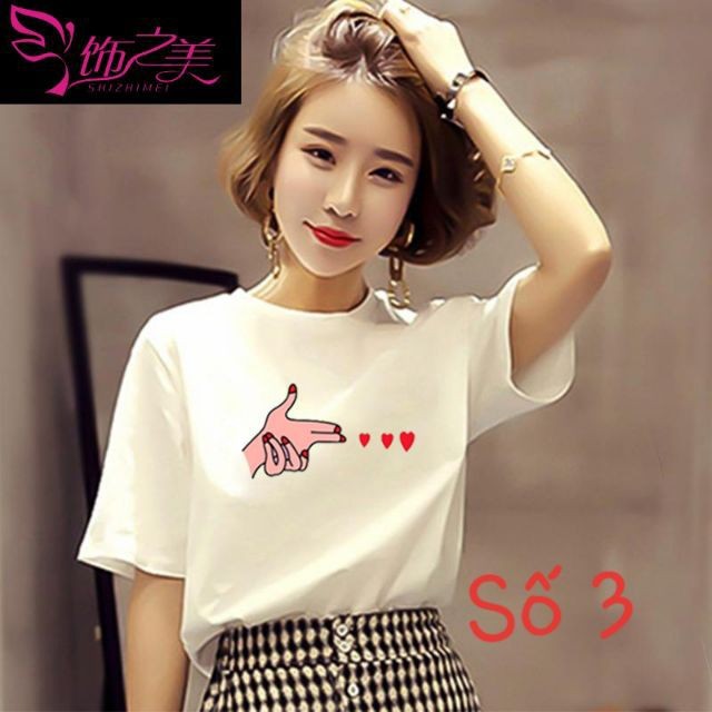 Áo phông nữ trắng nhiều họa tiết