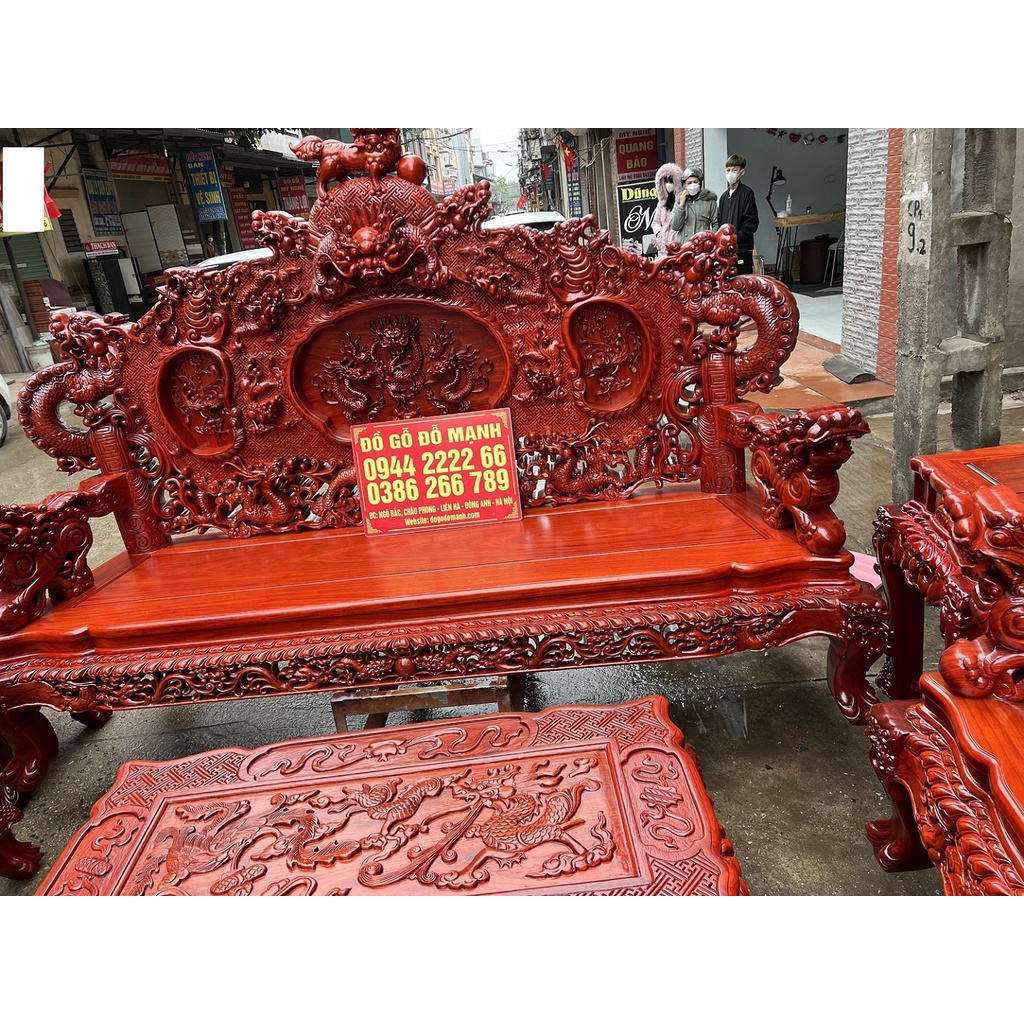 Bộ bàn ghế siêu phẩm rồng bảo đỉnh gỗ hương đỏ nam phi !