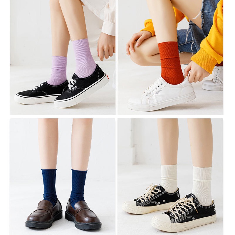 Tất vớ trơn nam nữ cổ cao phong cách Hàn Quốc nhiều màu mát mẻ thoải mái thoáng khí thời trang dễ phối đồ giá rẻ T103