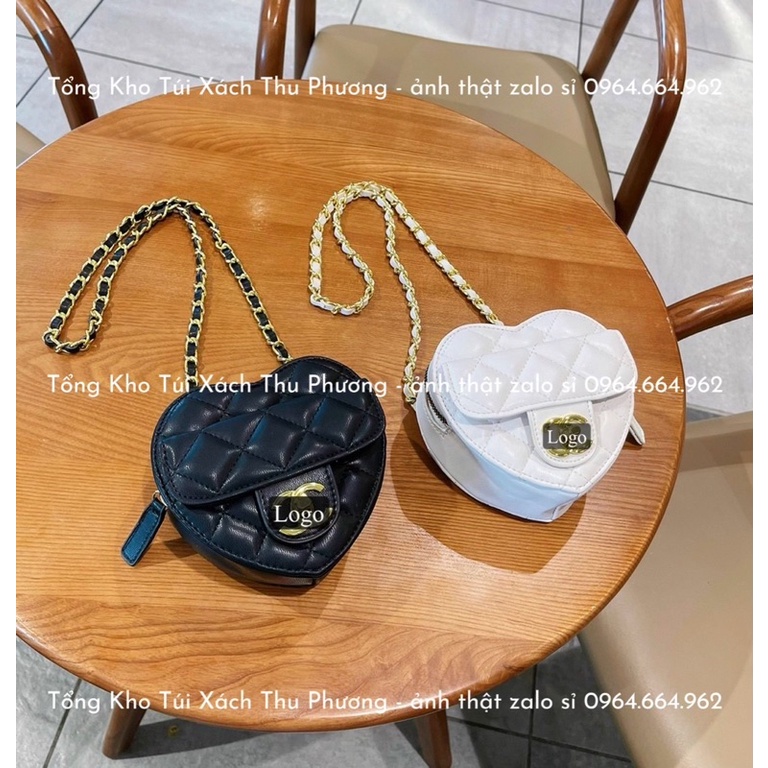 Túi đeo chéo hình tim đính logo vàng nổi size 15 siêu xinh (cam kết chuẩn ảnh)