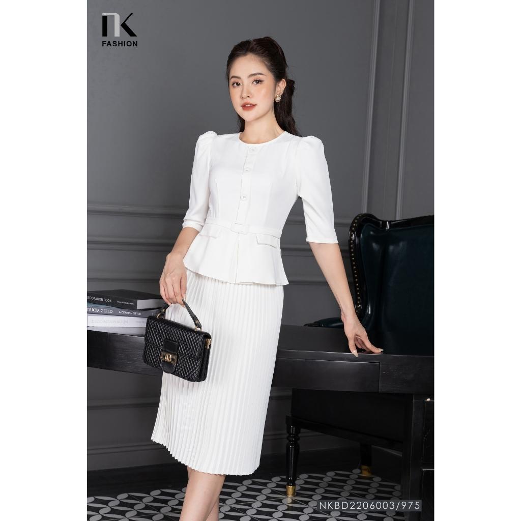 Set Công Sở NK Fashion Áo Peplum Tay Lỡ Kèm Chân Váy Dập Ly Thanh Lịch, Chất Vải Nhập Hàn Cao Cấp Mềm Mát NKBD2206003