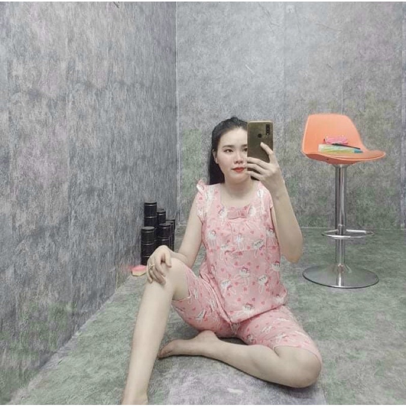 Đồ bộ lửng mặc nhà họa tiết hoạt hình lụa Hàn mềm
