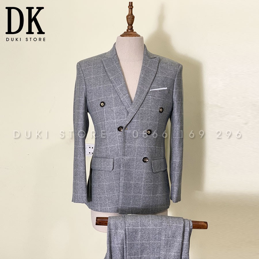 Bộ vest nam 6 cúc Hàn Quốc màu kẻ dạ đẹp DKE0011 - DUKI STORE