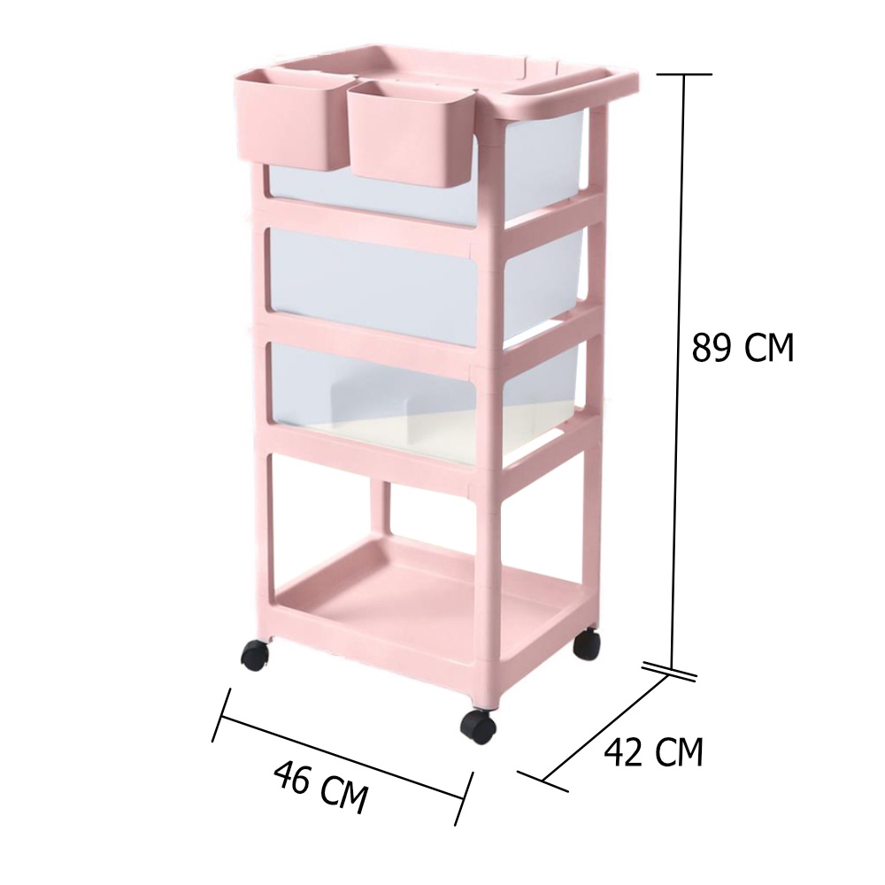 HomeBase STACKO Kệ nhựa 4 tầng có bánh Thái Lan VIVE W42xD46xH89cm màu hồng