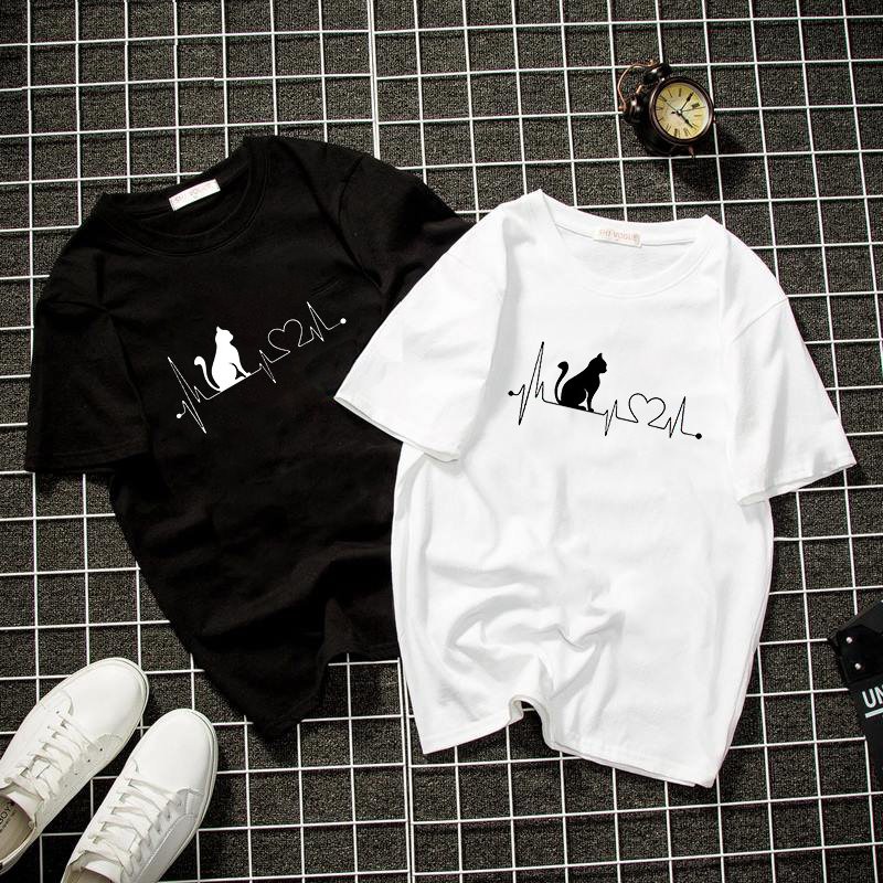 Áo thun unisex nhiệp điệu trái tim và mèo con form rộng vải dày mịn 2019T1232