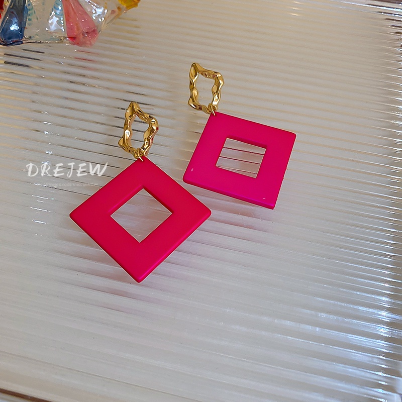 DREJEW Khuyên tai hình học màu bạc / hồng / đỏ phong cách thời trang cá tính
