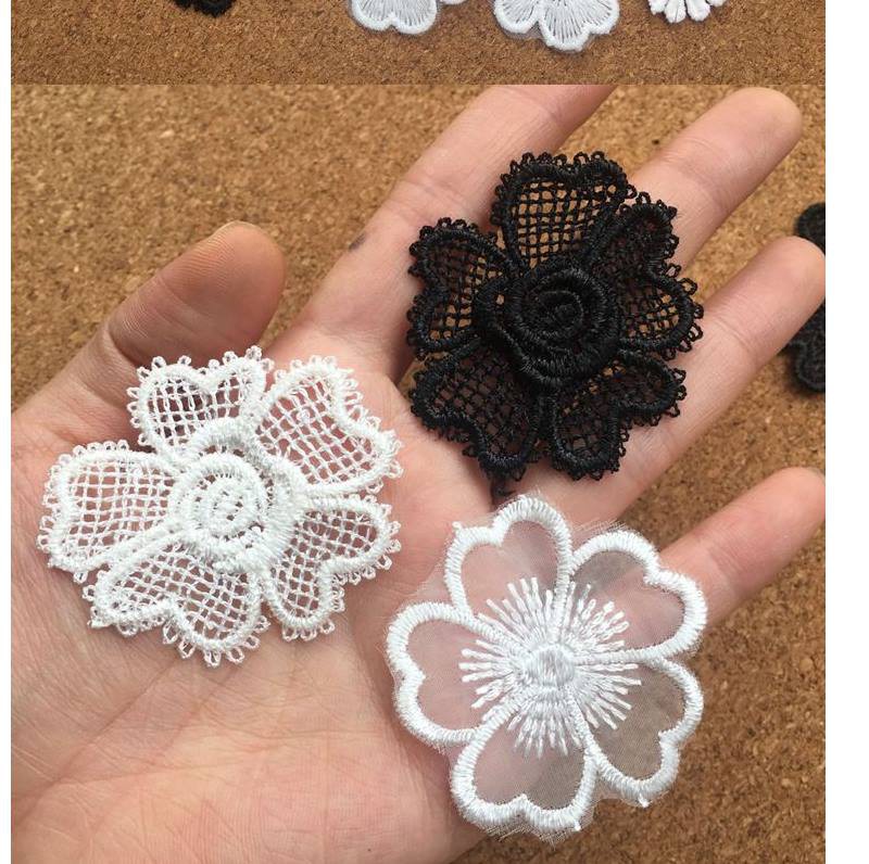 Miếng vá vải lụa mỏng polyester hình bông hoa ren 3D thêu trang trí quần áo