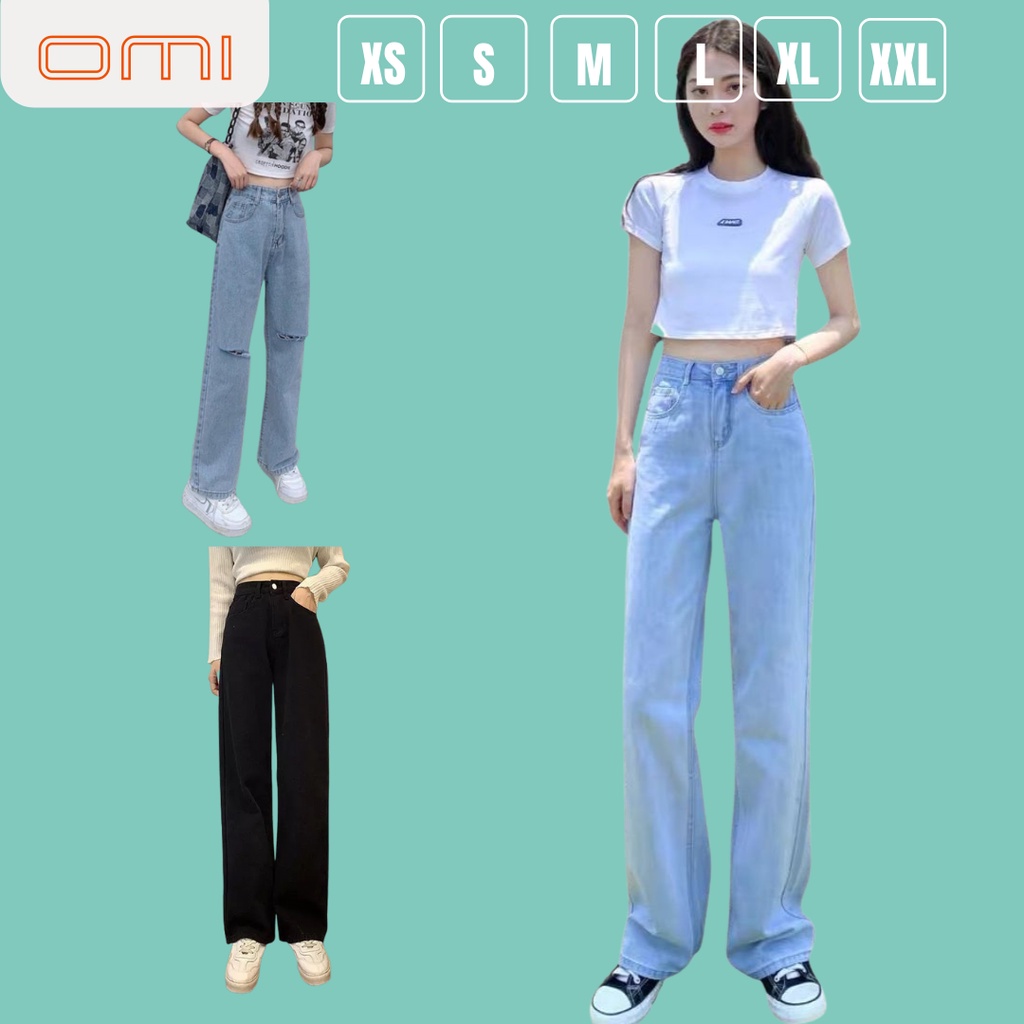 Quần jeans nữ lưng cao ống suông,rộng, Quần baggy nữ lưng cao style hàn quốc dáng suông hot 2021 TR01