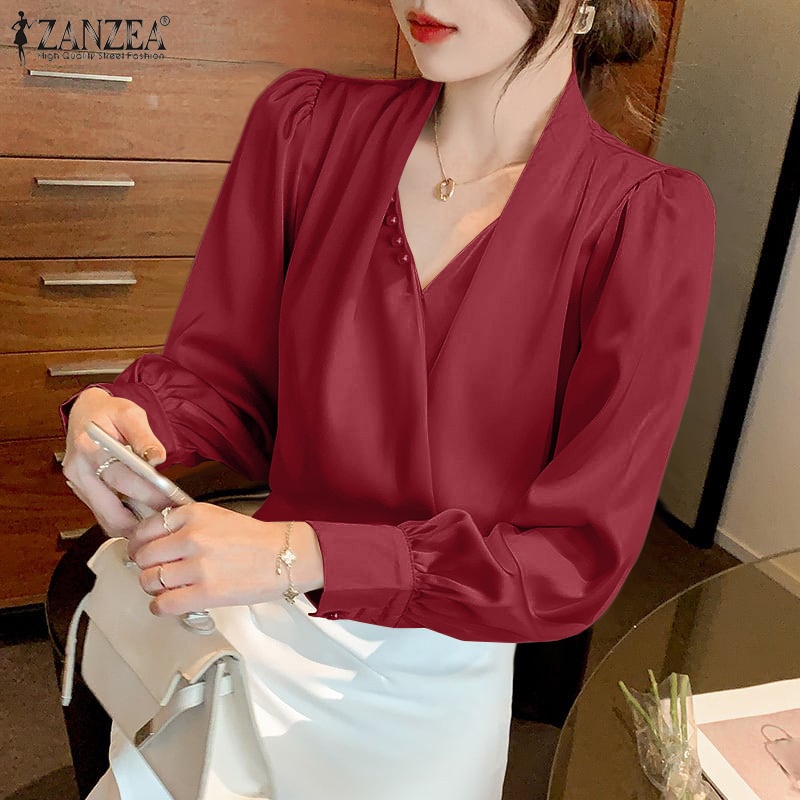 Áo sơ mi Zanzea tay dài cổ chữ v thời trang sành điệu cho nữ