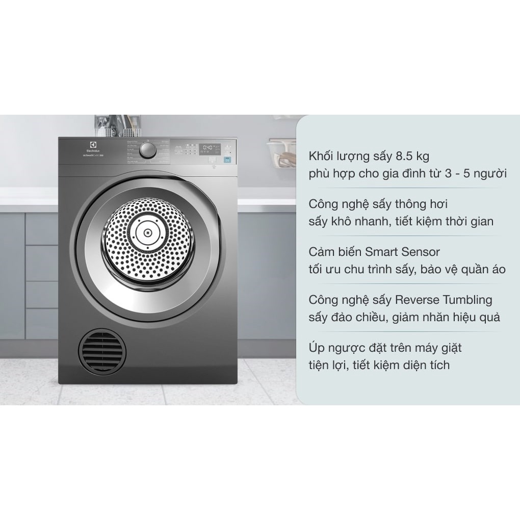 Máy sấy thông hơi Electrolux 8.5 kg EDV854N3SB