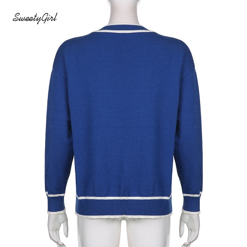 Áo cardigan dệt kim tay dài cổ chữ V thêu chữ thời trang cho nữ