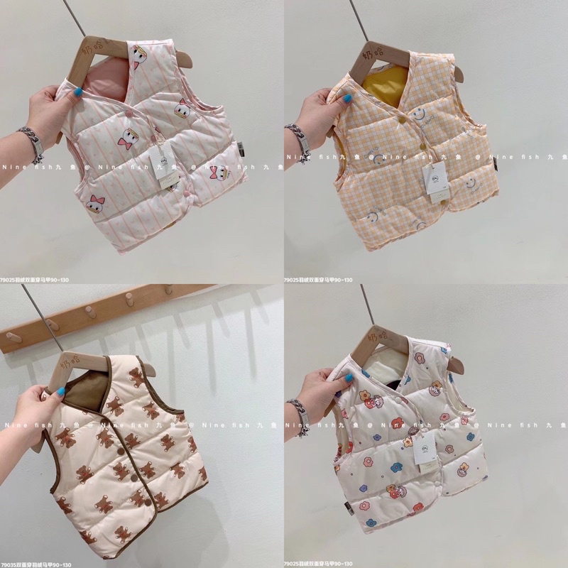 Áo khoác cho bé trai bé gái, Áo phao gile mặc 2mặt siêu nhẹ phong cách Hàn Quốc Zalackids cho bé 9-26kg