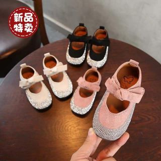 Giày búp bê đính đá quai nơ dán