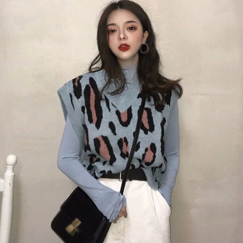 Áo Gi-Lê Len Dáng Rộng Cổ Chữ V Trẻ Trung Phong Cách Retro
