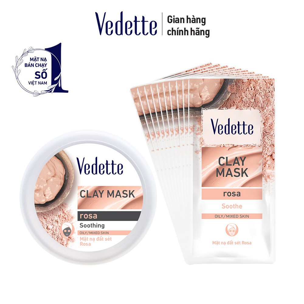 Bộ sưu tập mặt nạ Vedette Rosa - Clay Mask ROSA - MNĐS Rosa 145g x 1, MNĐS Rosa 12g x 10