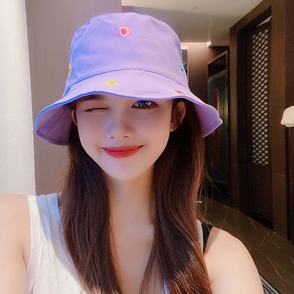 Mũ xô che nắng bằng cotton thêu hoa nhiều màu sắc thời trang mùa hè cho nữ
