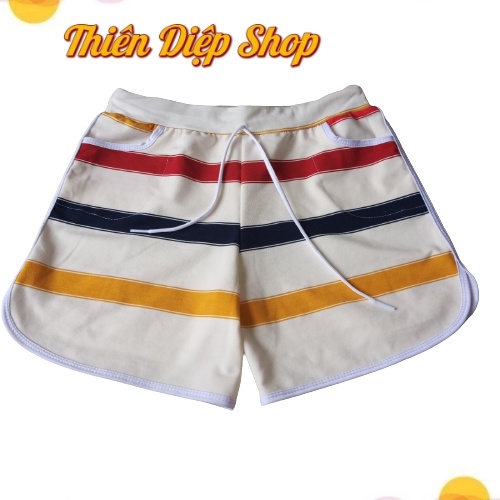 Quần đùi nữ viền kẻ sọc mặc nhà, quần dây rút vãi thun cotton 4 chiều co giãn thoáng và thấm hút mồ hôi, mặc nhà, đi dạo