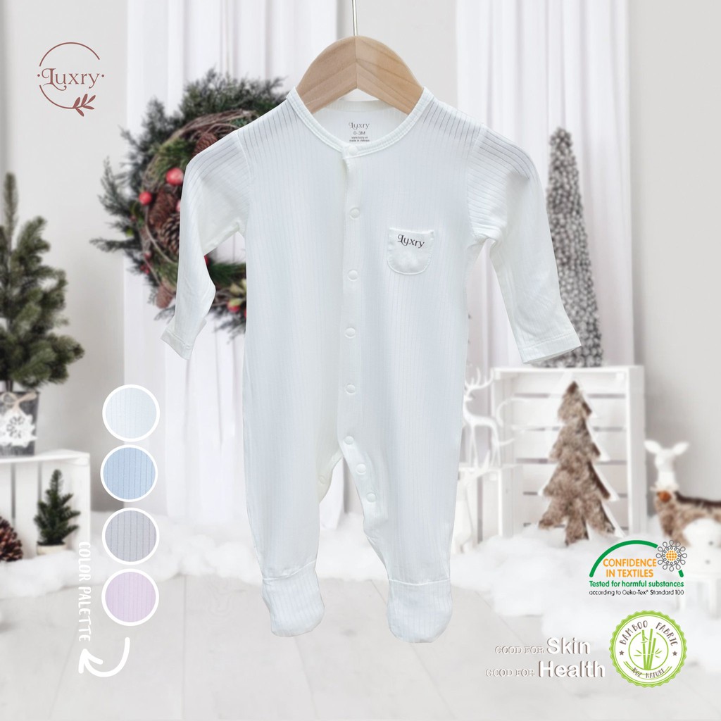 Bộ đồ liền thân liền tất Luxry vải sợi tre thoáng mát, mềm mịn dành cho bé từ 0 đến 12 tháng