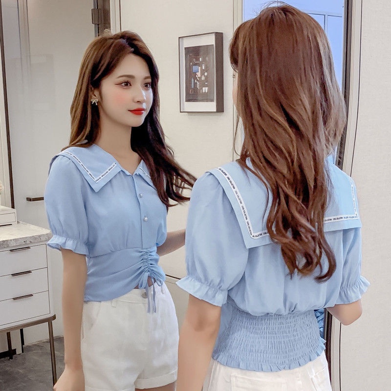 Áo Sơ Mi Tay Ngắn Thời Trang Cá Tính 154785 Áo Cardigan Cổ Búp Bê Dáng Ôm Ngắn Phối Dây Rút Thiết Kế Đơn Giản Cá Tính