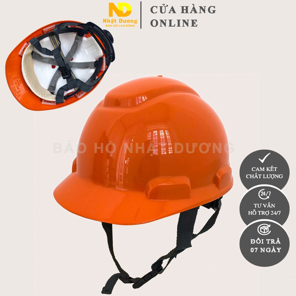 Mũ bảo hộ lao động khóa vặn màu cam có lót xốp HPN08, Nón bảo hộ lao động Nhật Dương