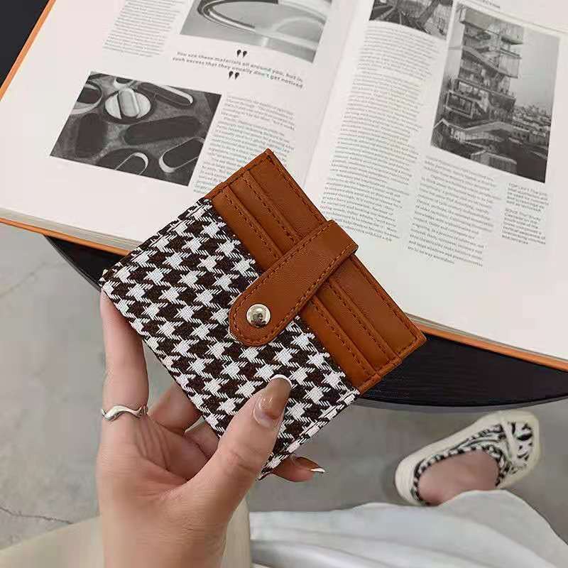 ins college style small wallet Japan and South Korea trend student canvas texture houndstooth card bag multi-function all-match gift