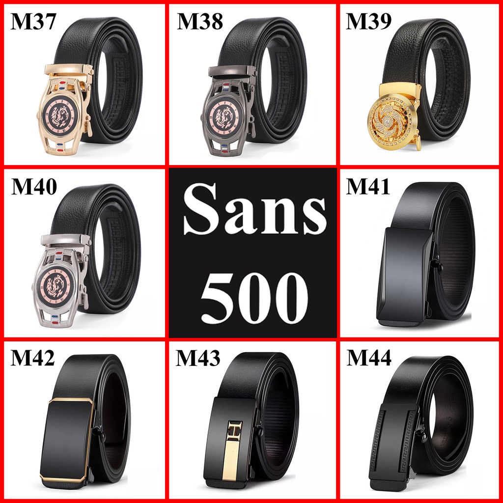Thắt lưng nam da cao cấp Sans500 dây nịt mặt khoá tự động xoay đính đá đen đẹp sang trọng lịch lãm thời trang full đen