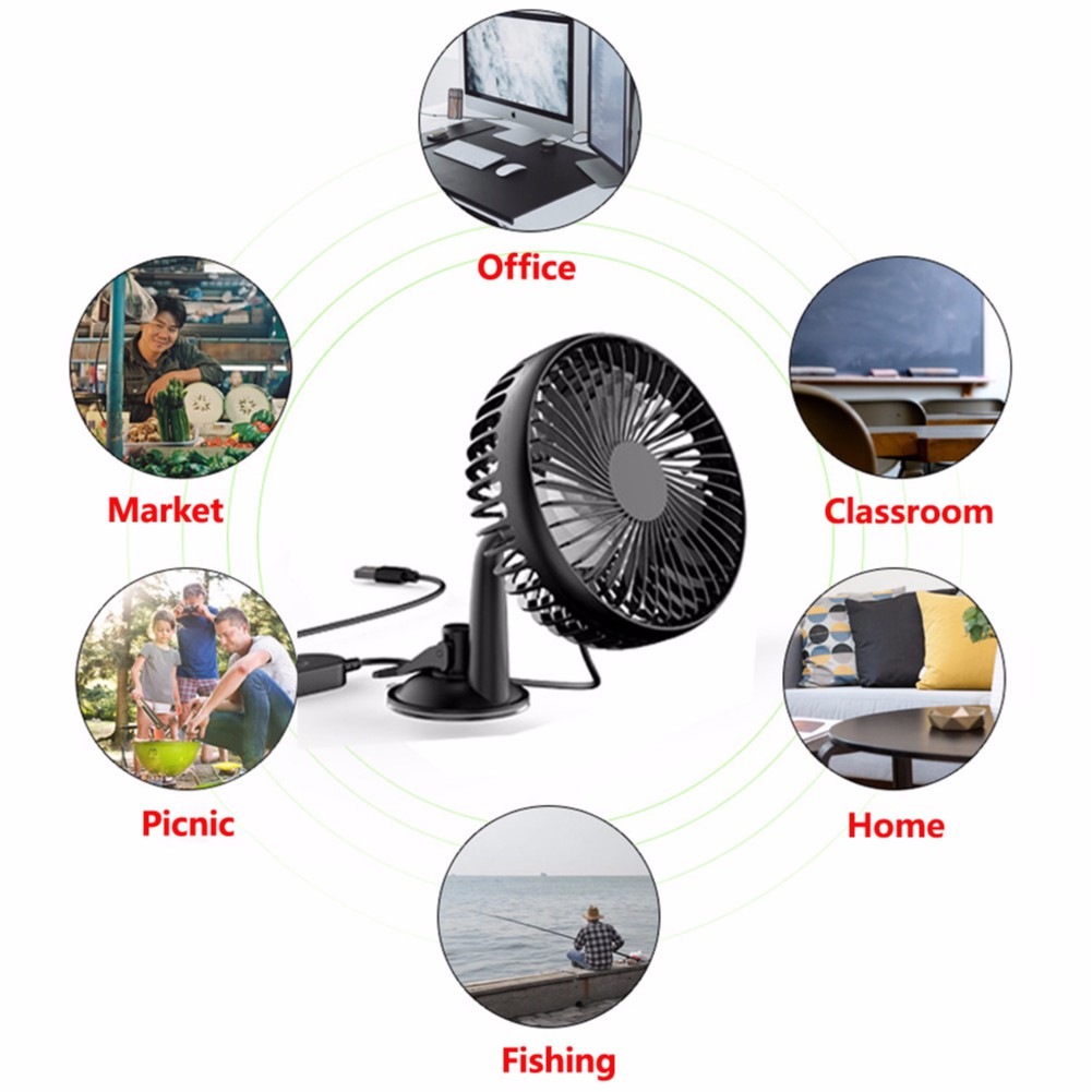 Quạt Làm Mát USB 5.5 inch 3 Tốc Độ 12V 24V Có Giác Hút Thông Dụng Cho Xe Hơi / Xe Tải / Văn Phòng