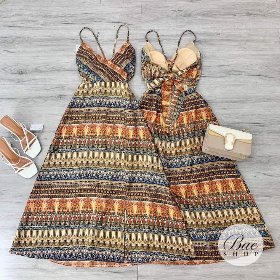 Đầm 2 Dây Thổ Cẩm