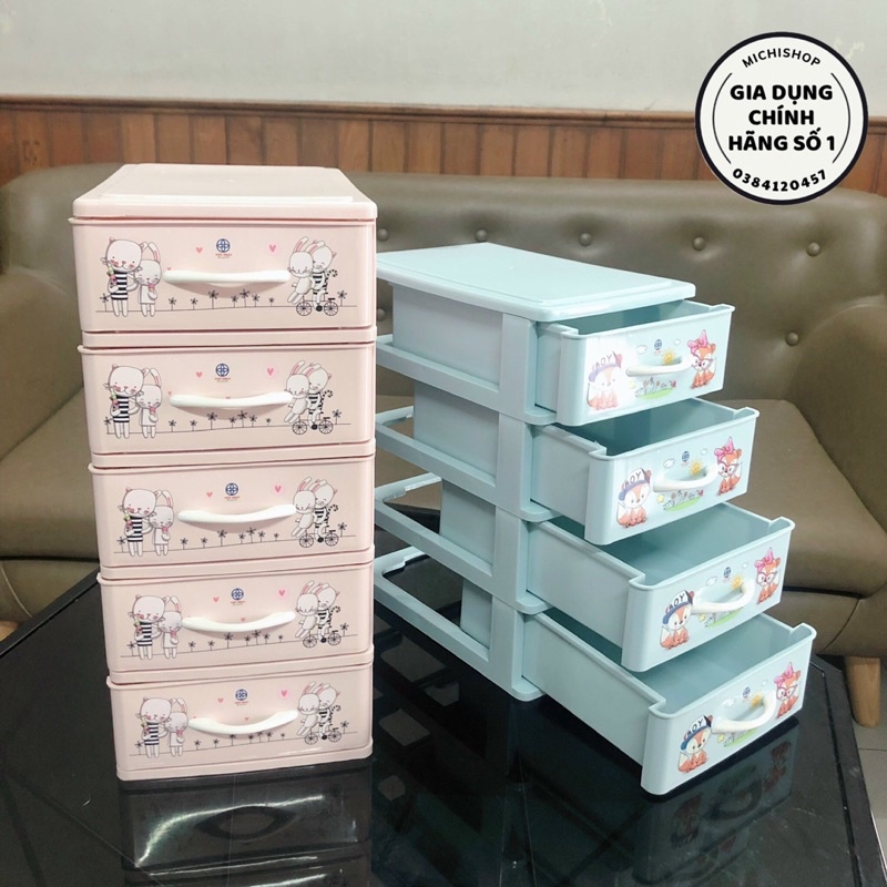 Tủ Nhựa Mini 3,4,5 Tầng Họa Tiết Xinh Xắn Nhựa Việt Nhật Đựng Mỹ Phẩm, Đồ Trang Điểm Tiện Ích