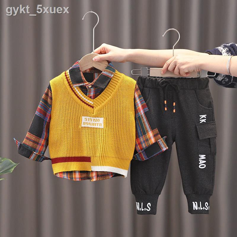 áo sơ mi trắng▲✆₪Quần áo trẻ em nam xuân thu 2021 new 1-4 Năm tuổi phiên bản Hàn Quốc của bộ đồ ba mảnh mùa 3 cho