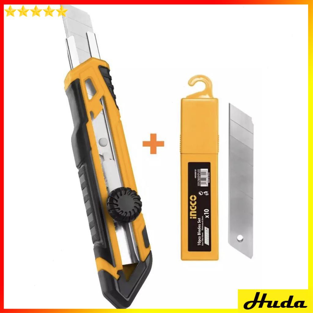 Bộ dao rọc giấy và hộp 10 lưỡi dao 18x100mm INGCO HKNS16618 HKNSB181 LKJ