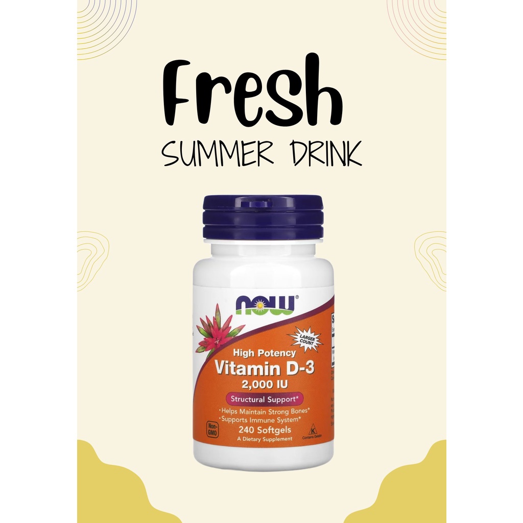 Viên uống Vitamin D3  tăng cường sức đề kháng, sinh lý, cơ bắp, xương chắc khoẻ - Now vitamin D3 1000UI 2000UI 5000IU