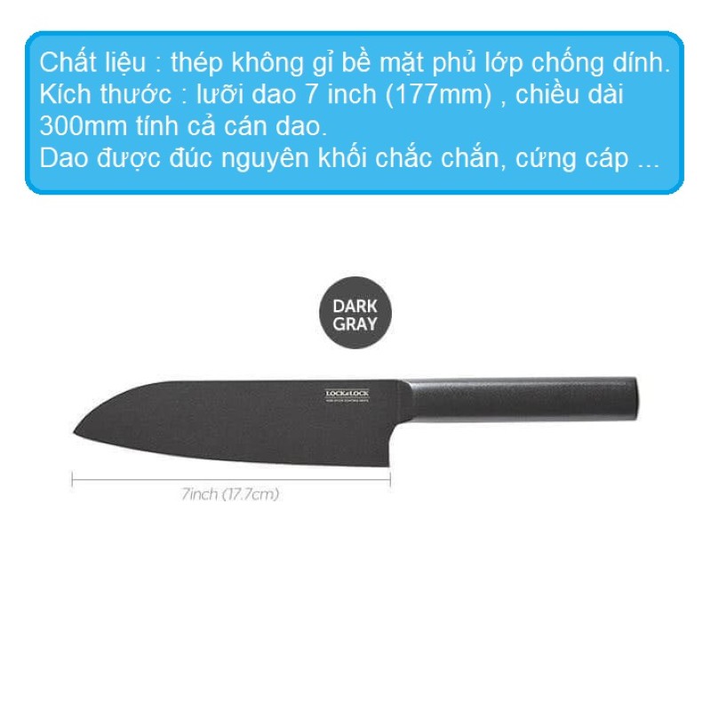 Dao thái 7 inch Lock&Lock Santoku Knife đúc nguyên khối bề mặt phủ lớp chống dính CKK312