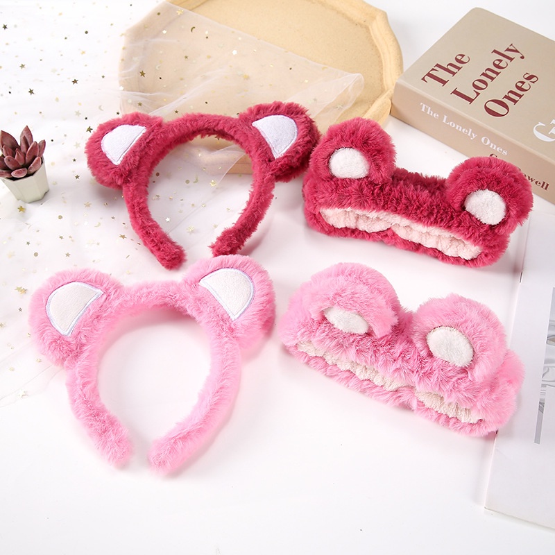 【Bờm Tóc 】Băng đô Cài Tóc Rửa Mặt Hình Gấu Dâu Tây Bằng Lông Dễ Thương Thời Trang Hàn Quốc Cho Nữ