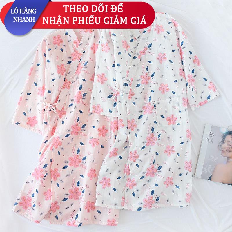 ✱✴✢Áo ba tư mùa hè nữ Áo choàng kimono cotton mỏng, đồ ngủ một mảnh áo choàng tắm, áo dài tắm ở nhà