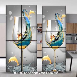 Decal dán tủ lạnh cỡ đại size by size THUYỀN VƯỢT SÓNG