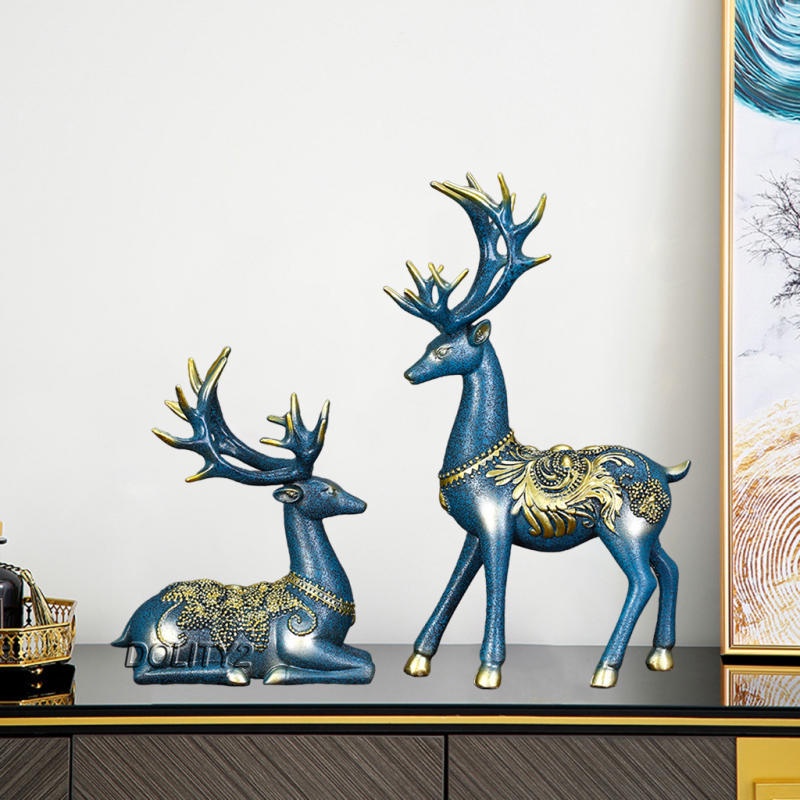 Set 2 Đồ trang trí tuần lộc bằng nhựa resin trang trí nhà cửa/văn phòng