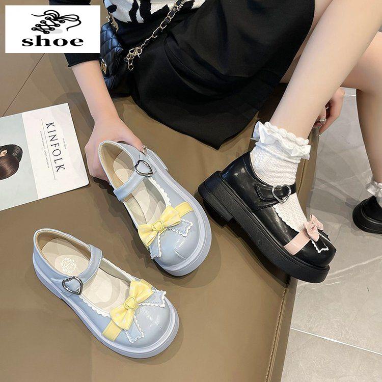 Giày Da Búp Bê Phối Nơ Phong Cách Lolita Thời Trang Xuân Hè 2022 Cho Nữ