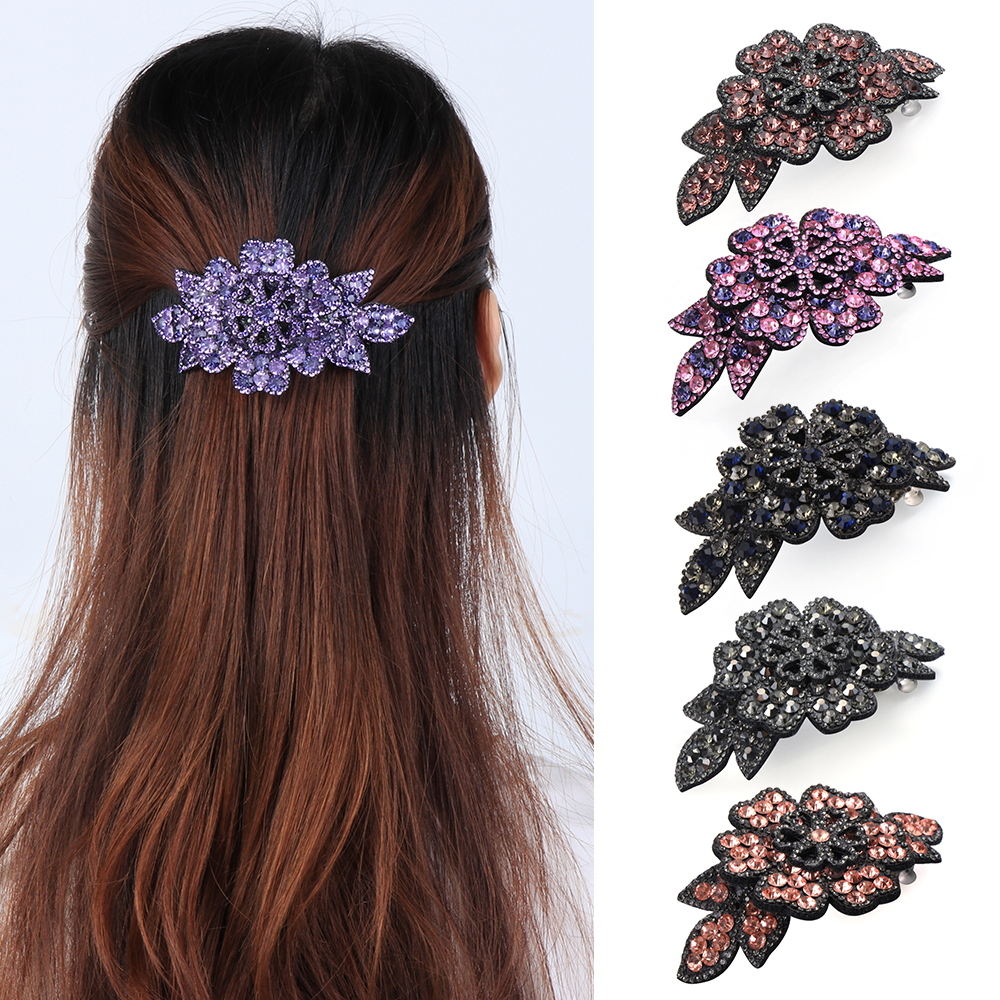 Cổ Điển MAX|Kẹp Tóc Thời Trang Xinh Xắn Cho Nữ|Kẹp Tóc Đính Hoa Màu Xám/Hồng/Đỏ Thời Trang Thanh Lịch Cho Nữ