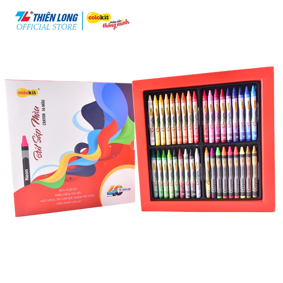 Bút sáp màu Crayon 36 màu - 26 màu cơ bản,06 màu neon,04 màu nhũ