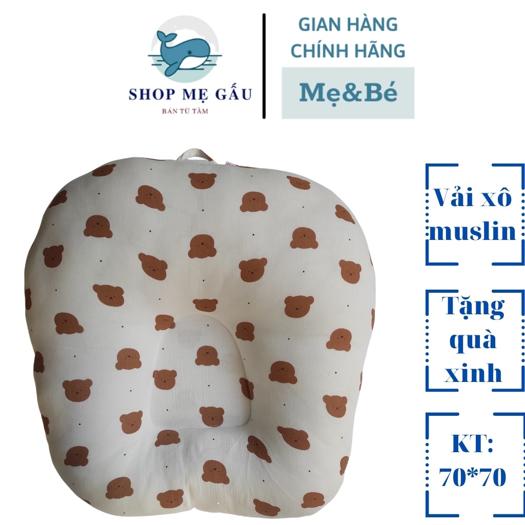 Gối chống trào ngược vải xô muslin cao cấp MERU đệm chống trào ngược sơ sinh