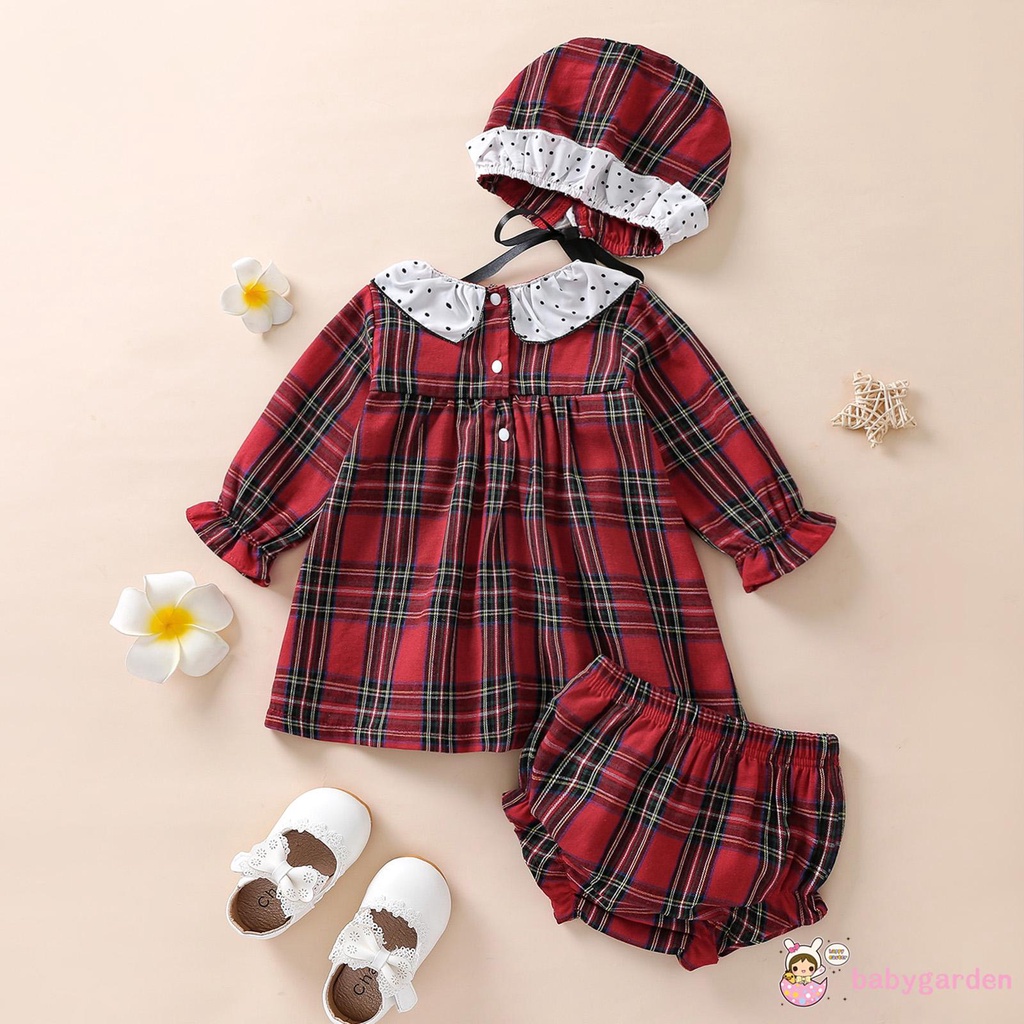 Bộ Áo Tay Dài Cổ Tròn + Quần Short + Mũ In Họa Tiết Giáng Sinh Cho Bé Gái