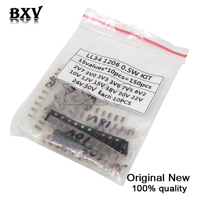 Bộ 150 Đi Ốt Đủ Loại LL34 SMD 1 / 2W 3V-24V Và LL4148 15 Giá Trị * 10 Cái